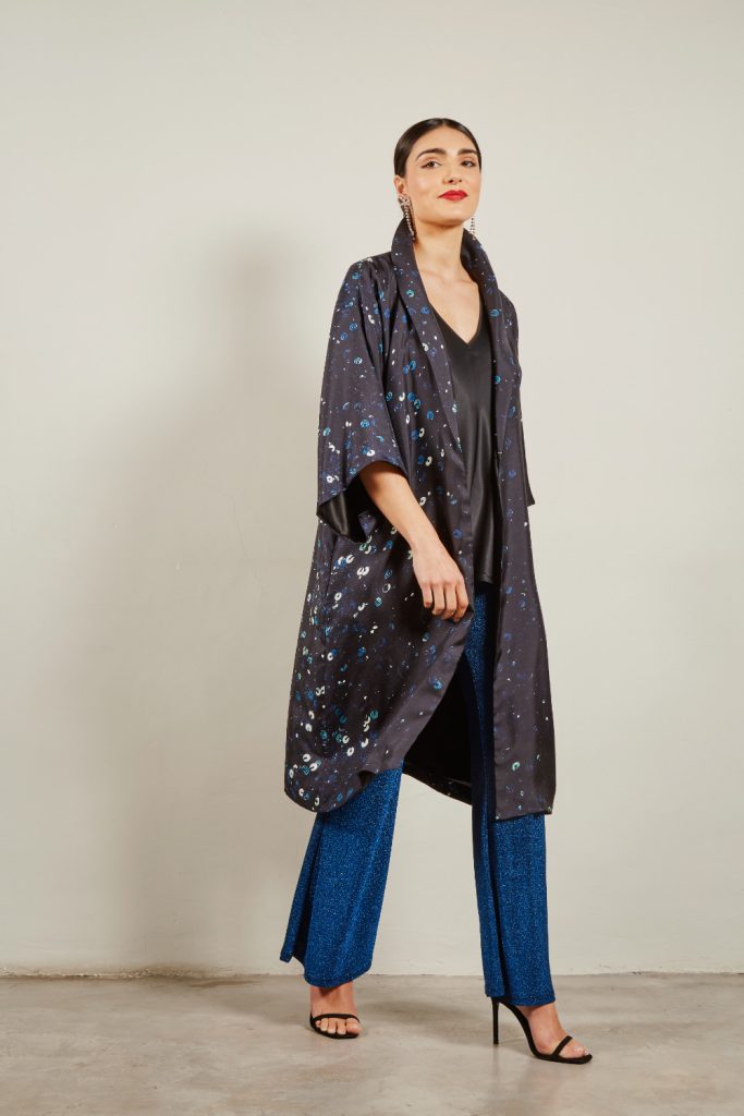 Kimono largo de seda natural Lentejuelas