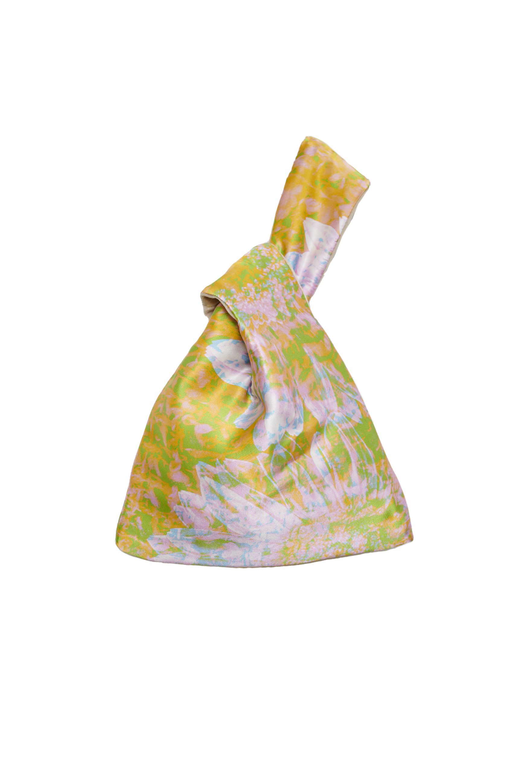 Bolso reversible de seda natural Cómplice Jaspe en pistacho y rosa