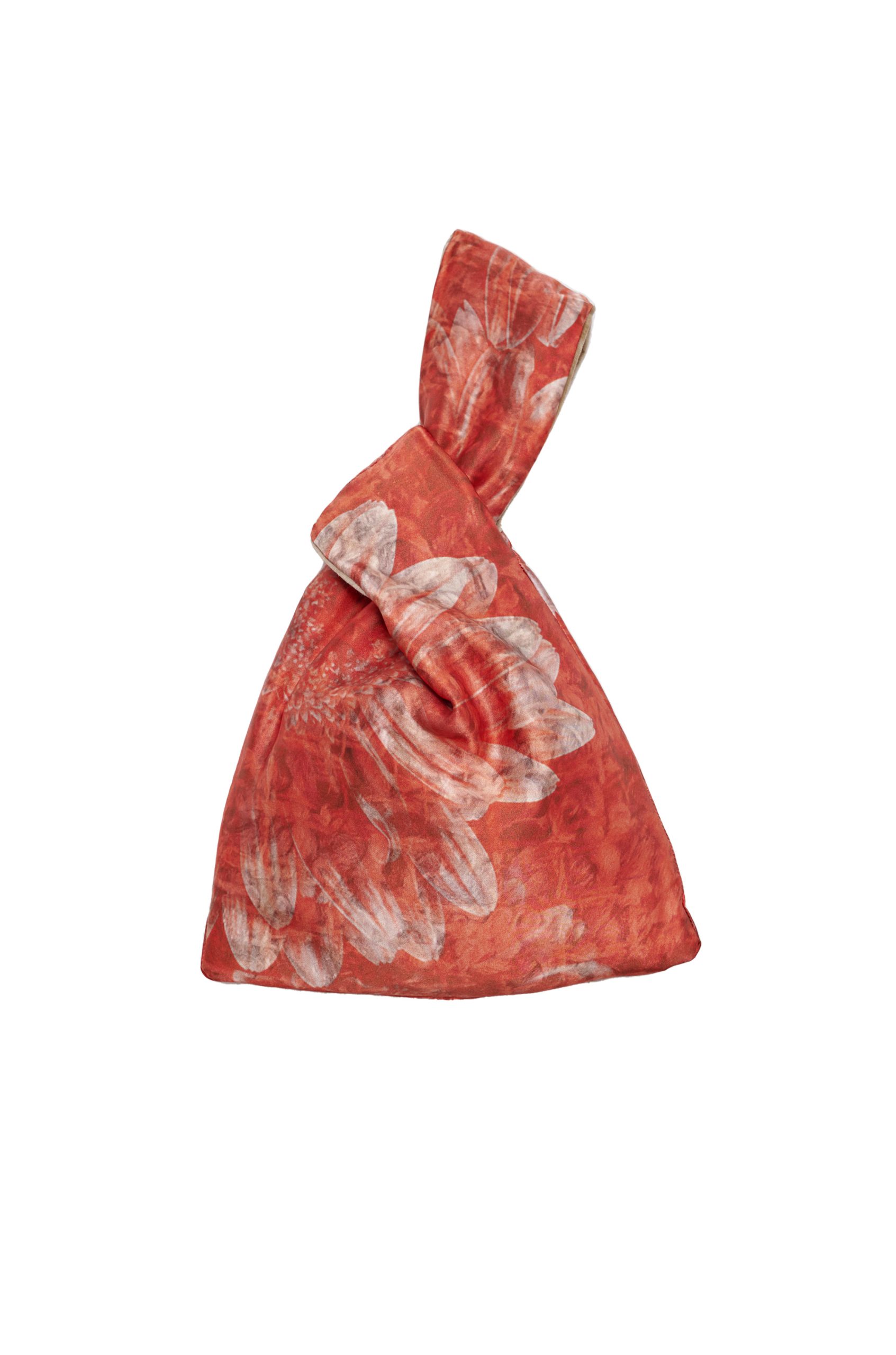 Bolso reversible de seda natural Cómplice Jaspe en rojo con visón